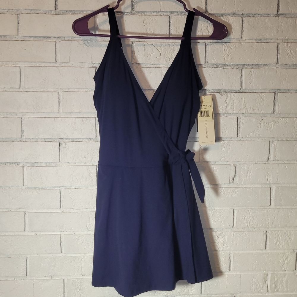 Profile By Gottex Deep Blue Wrap One Piece Swimsuit Dress